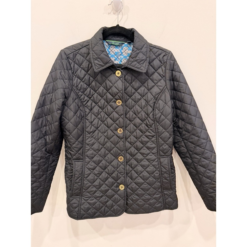 C.‎ Wonder Quilted Jacket Womens Small Black Gold Buttons Lightweight Coat